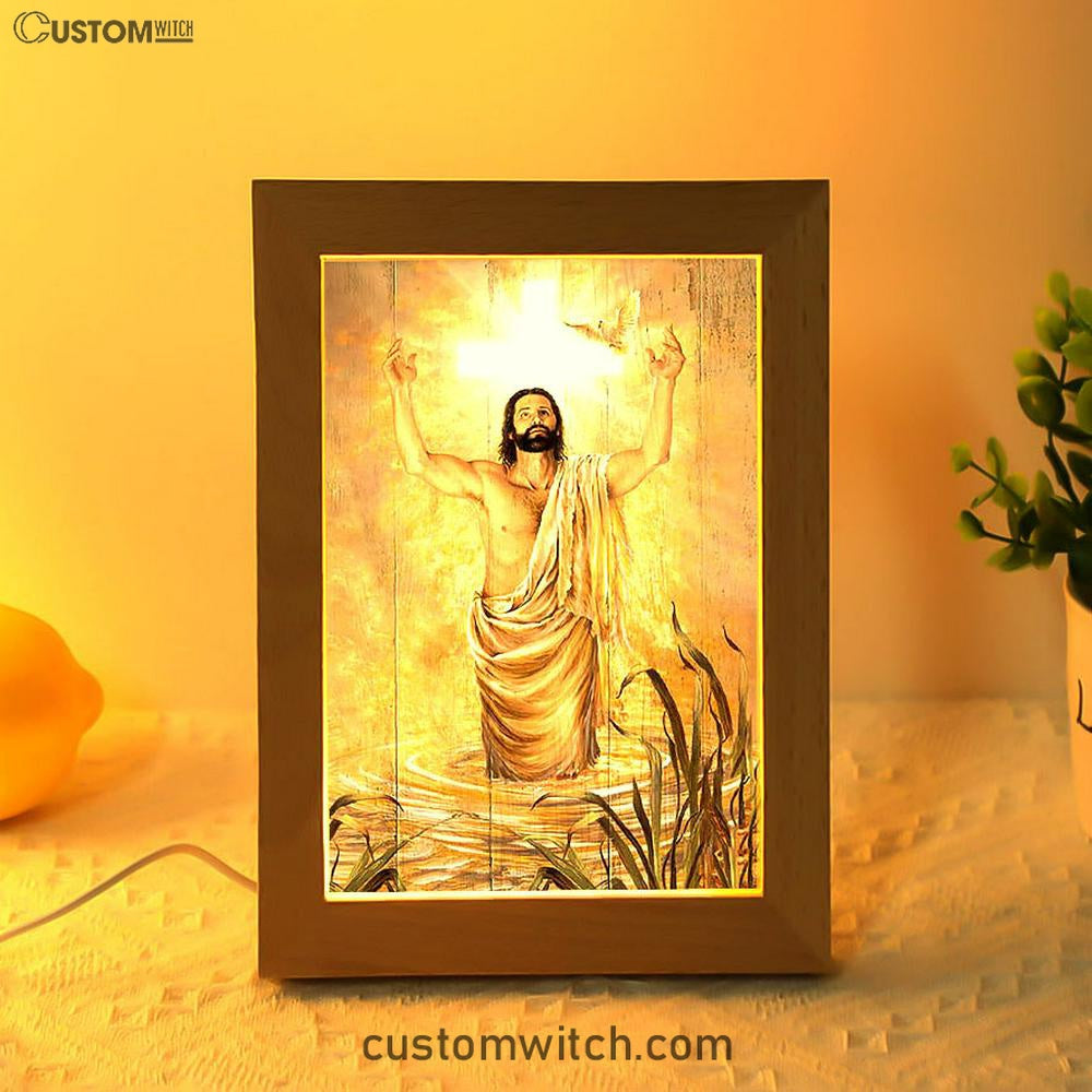 Baptism Of Jesus Dove Frame Lamp Art - Bible Verse Art - Christian Inspirational Decor