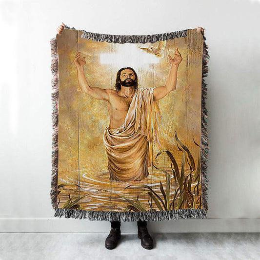 Baptism Of Jesus Dove Woven Blanket Art - Bible Verse Throw Blanket - Christian Inspirational Boho Blanket