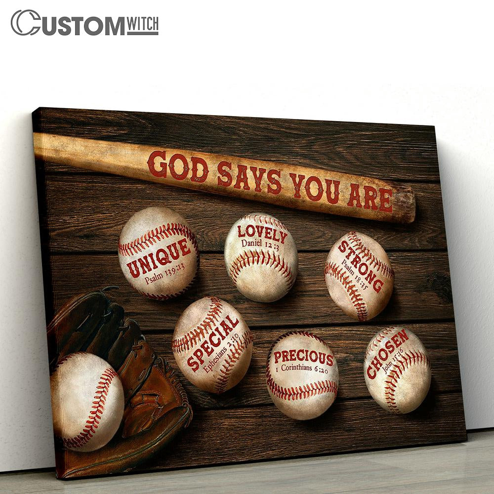 Baseball God Says You Are Canvas Wall Art - Bible Verse Canvas - Religious Prints
