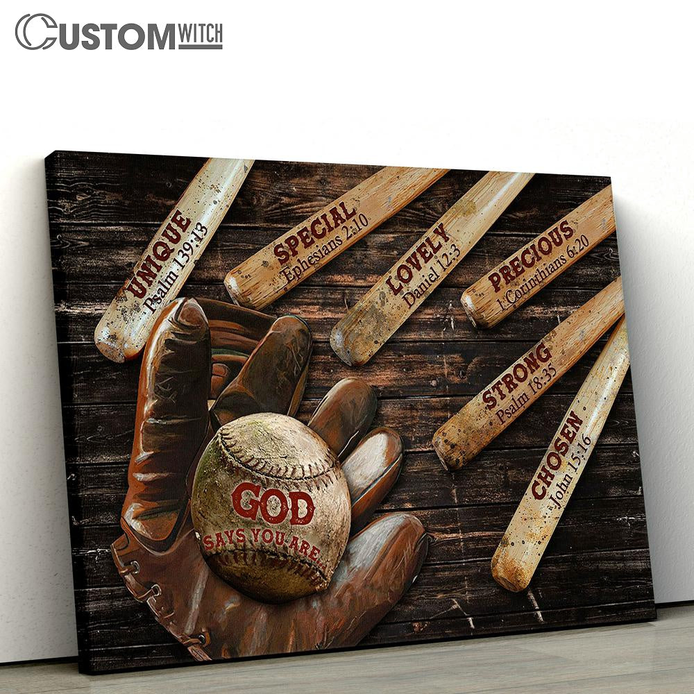 Baseball, God Says You Are Canvas Wall Art - Bible Verse Canvas - Religious Prints
