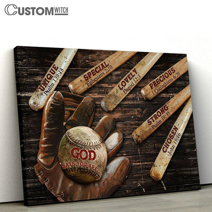Baseball, God Says You Are Canvas Wall Art - Bible Verse Canvas - Religious Prints
