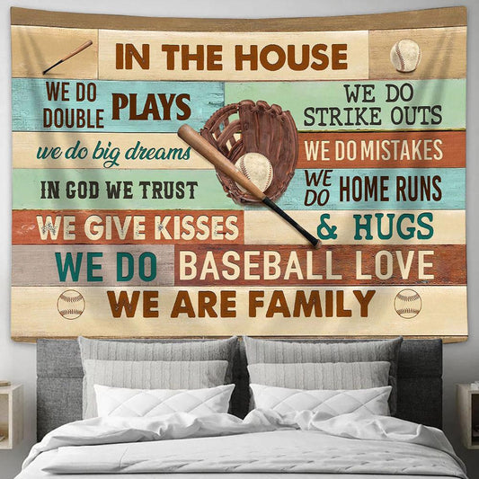Baseball We Are Family Tapestry Wall Art - Bible Verse Tapestry - Religious Tapestry Wall Hanging