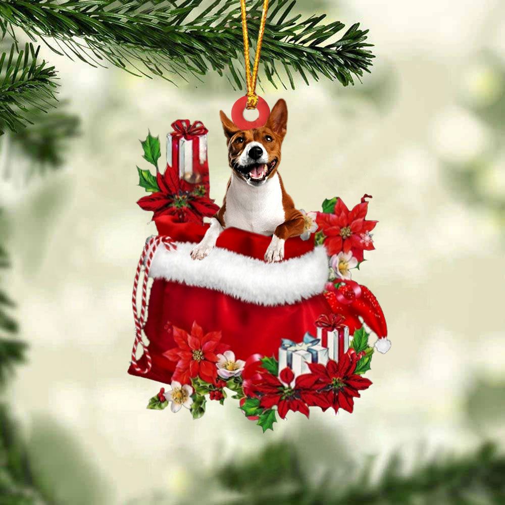 Basenji In Gift Bag Christmas Ornament, Christmas Gift, Christmas Tree Decorations, Christmas Ornament 2023