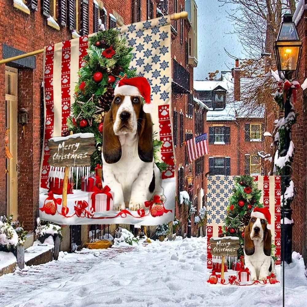 Basset Hound Christmas American Flag, Christmas Dog Garden Flag, Christmas Gifts For Pet, Christmas Outdoor Decor Ideas