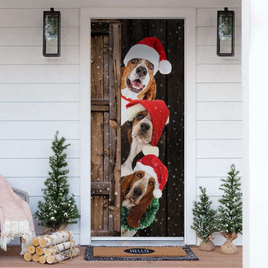 Basset Hound Christmas Door Cover, Festive Tmarc Tee For Holiday Decor, Christmas Garage Door Covers, Christmas Outdoor Decoration