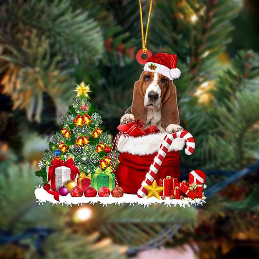 Basset Hound Gift Bag Merry Christmas Ornament, Christmas Gift, Christmas Tree Decorations, Christmas Ornament 2023