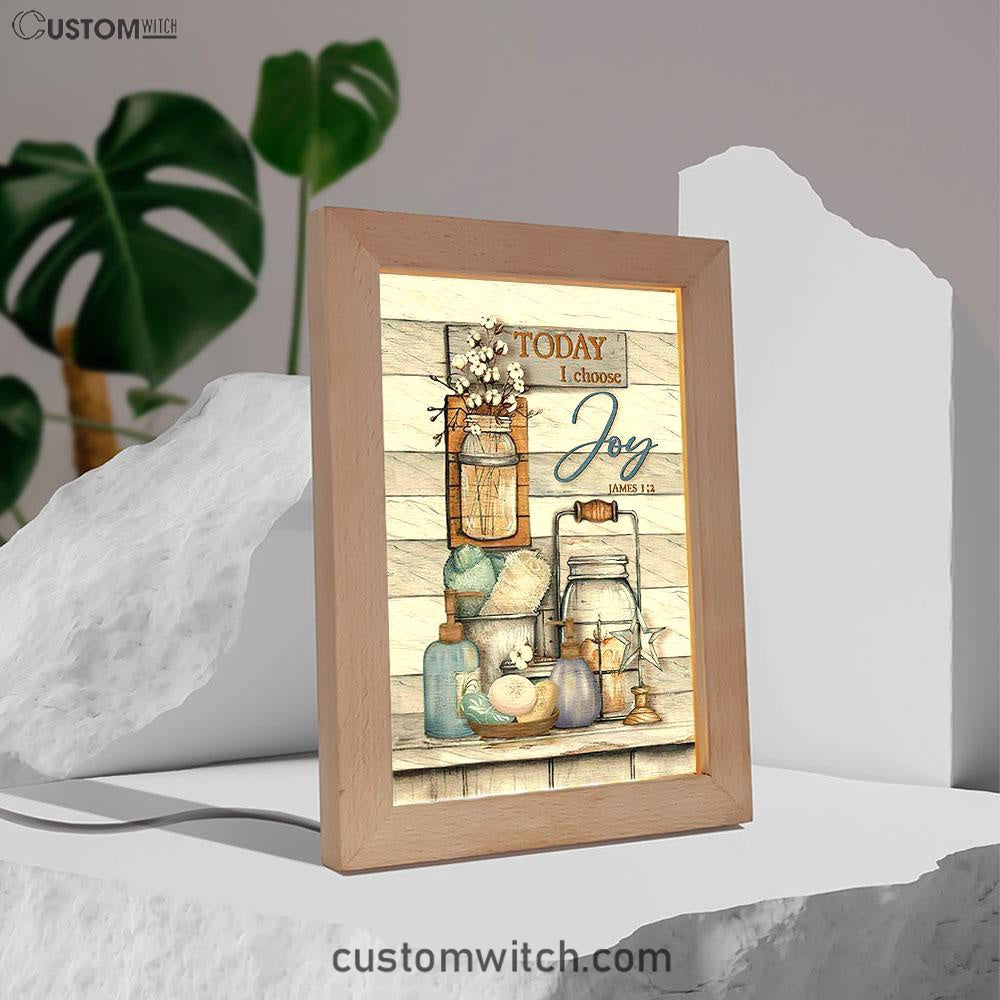 Bathroom Cotton Flower Today I Choose Joy Frame Lamp Art - Christian Night Light - Bible Verse Wooden Lamp