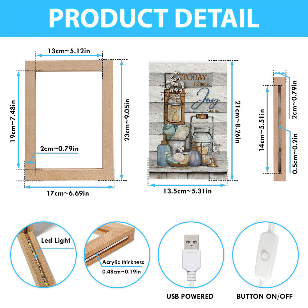 Bathroom Cotton Flower Today I Choose Joy Frame Lamp Art - Christian Night Light - Bible Verse Wooden Lamp