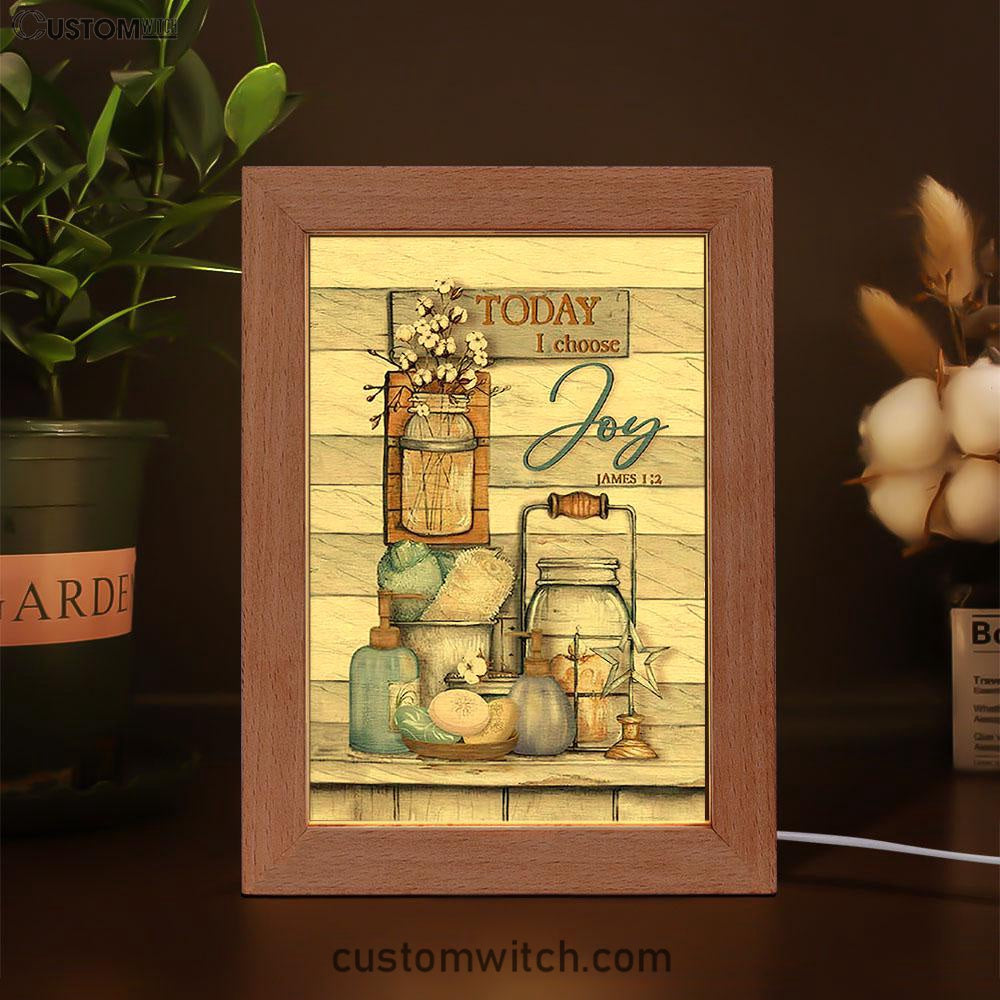 Bathroom Cotton Flower Today I Choose Joy Frame Lamp Art - Christian Night Light - Bible Verse Wooden Lamp