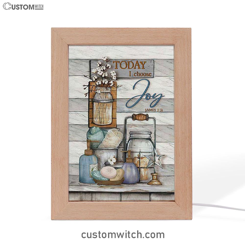 Bathroom Cotton Flower Today I Choose Joy Frame Lamp Art - Christian Night Light - Bible Verse Wooden Lamp