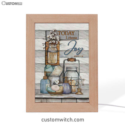 Bathroom Cotton Flower Today I Choose Joy Frame Lamp Art - Christian Night Light - Bible Verse Wooden Lamp