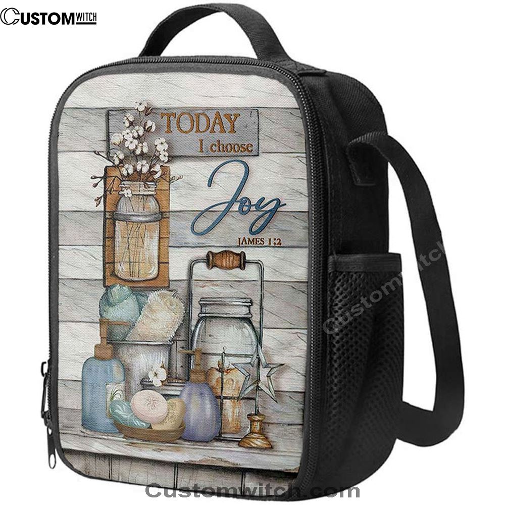 Bathroom Cotton Flower Today I Choose Joy Lunch Bag, Christian Lunch Bag For School, Picnic, Religious Lunch Bag