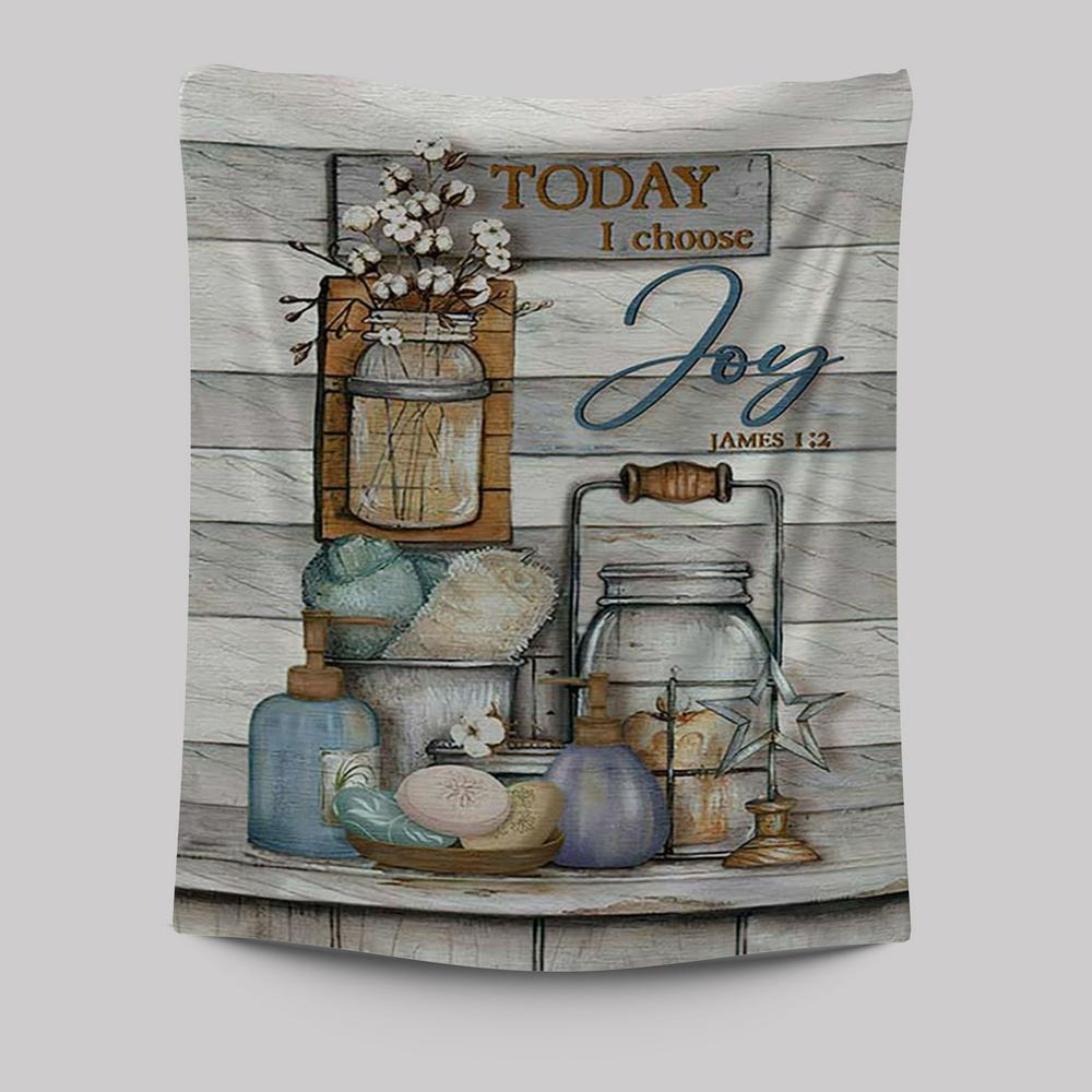 Bathroom Cotton Flower Today I Choose Joy Tapestry Wall Art - Christian Tapestries Prints - Bible Verse Tapestry Art