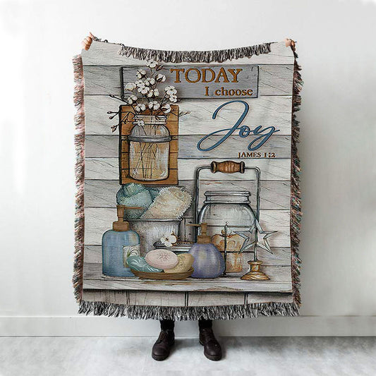 Bathroom Cotton Flower Today I Choose Joy Woven Throw Blanket - Christian Woven Blanket Prints - Bible Verse Woven Blanket Art