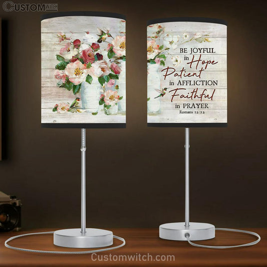 Be Joyful In Hope Flowers Hummingbird Table Lamb Gift - Bible Verse Table Lamb - Religious Bedroom Decor