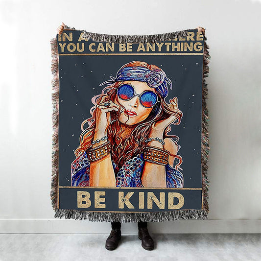 Be Kind Woven Boho Blanket - Boho Boho Blanket - Hippie Room Decor - Bohemian Boho Blanket
