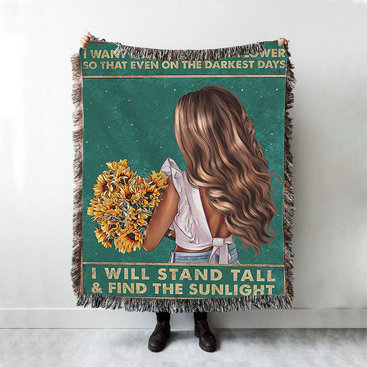 Be Like A Sunflower Woven Blanket - Boho Hippy Throw Blanket Decor - Encouragement Gifts For Women, Teen Girls