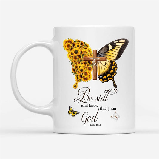 Be Still And Know Psalm 4610, Faith Cross, Butterfly, Coffee Mug, Christian Mug, Bible Mug, Faith Gift, Encouragement Gift