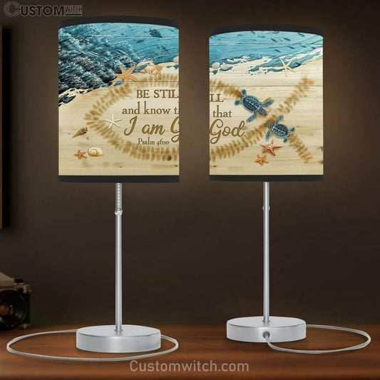 Be Still And Know That I Am God Beach Couple Sea Turtle Starfish Conch Table Lamb Gift - Bible Verse Table Lamb - Religious Bedroom Decor