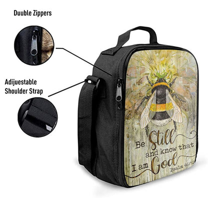Be Still And Know That I Am God Bee Sweet Flower Lunch Bag, Christian Lunch Bag For School, Picnic, Religious Lunch Bag