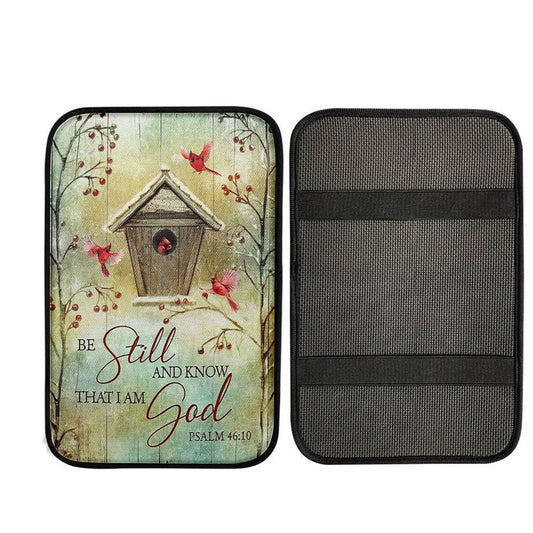 Be Still And Know That I Am God Birdhouse Red Cardinal Car Center Console Cover, Christian Car Armrest Cover