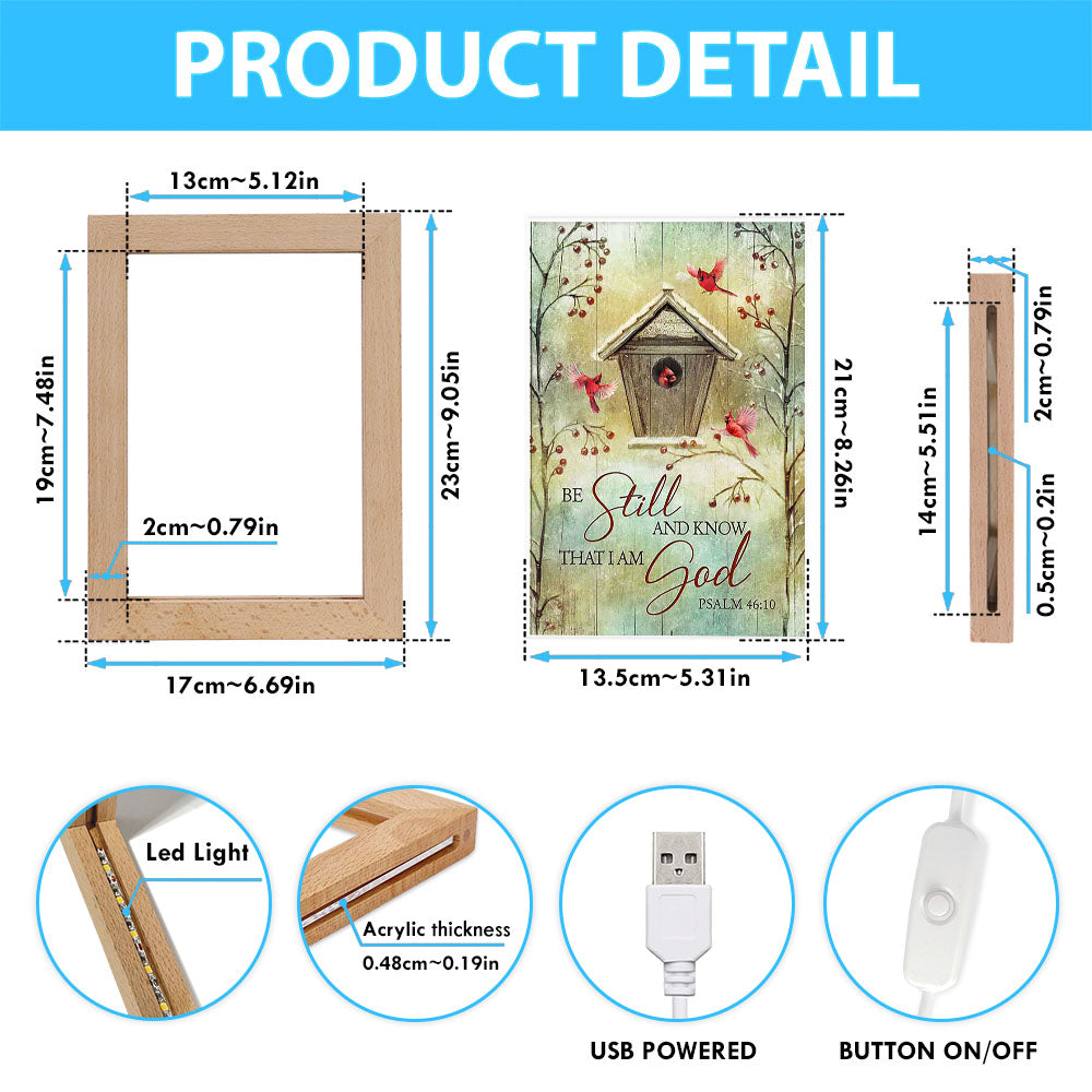 Be Still And Know That I Am God Birdhouse Red Cardinal Frame Lamp Art - Christian Night Light - Bible Verse Wooden Lamp