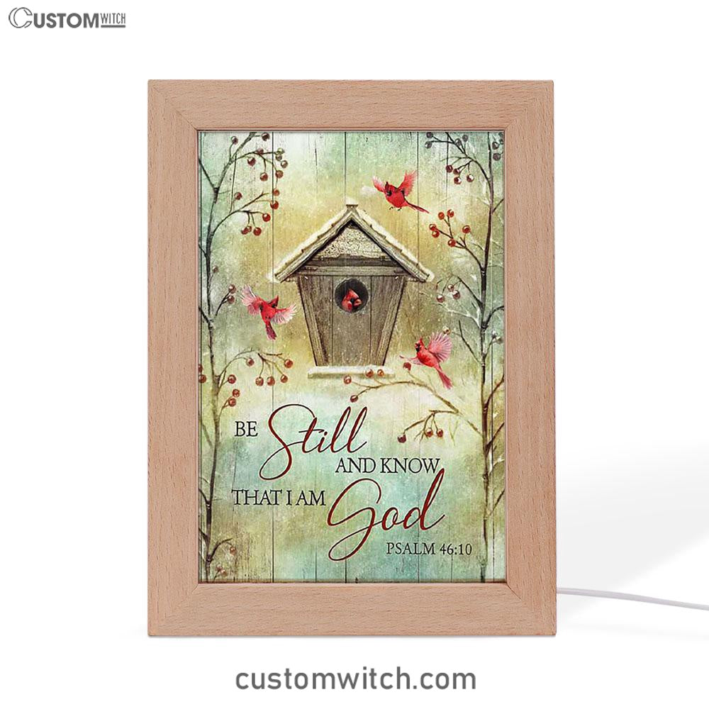 Be Still And Know That I Am God Birdhouse Red Cardinal Frame Lamp Art - Christian Night Light - Bible Verse Wooden Lamp