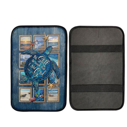 Be Still And Know That I Am God Blue Sea Turtle Starfish Car Center Console Cover, Christian Car Armrest Cover