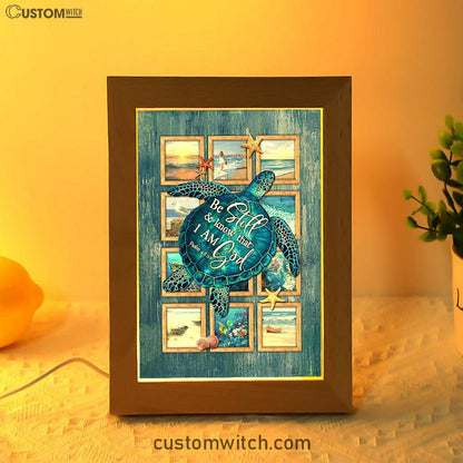 Be Still And Know That I Am God Blue Sea Turtle Starfish Frame Lamp Art - Bible Verse Wooden Lamp - Inspirational Art - Christian Home Decor