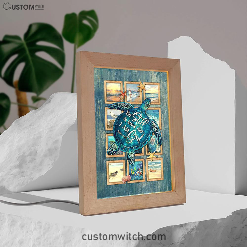 Be Still And Know That I Am God Blue Sea Turtle Starfish Frame Lamp Art - Bible Verse Wooden Lamp - Inspirational Art - Christian Home Decor