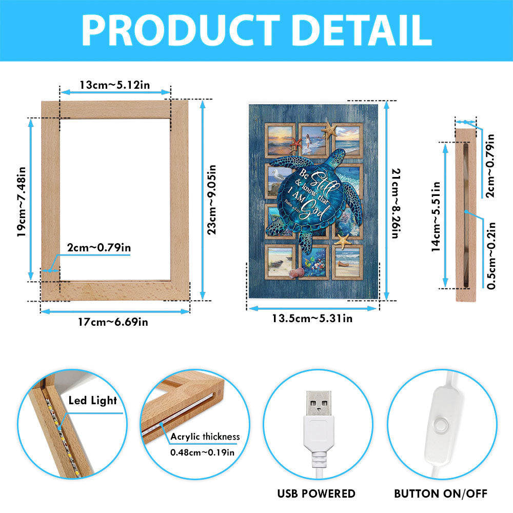 Be Still And Know That I Am God Blue Sea Turtle Starfish Frame Lamp Art - Bible Verse Wooden Lamp - Inspirational Art - Christian Home Decor