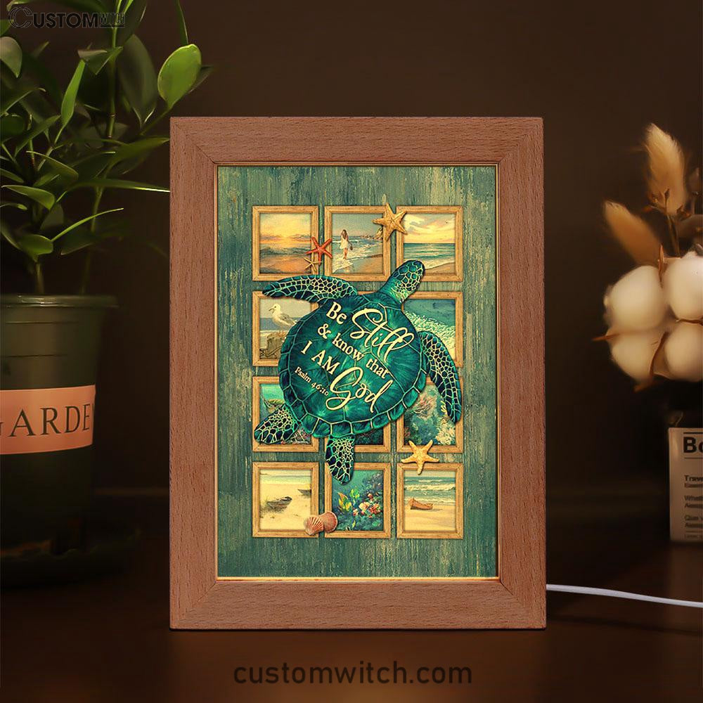 Be Still And Know That I Am God Blue Sea Turtle Starfish Frame Lamp Art - Bible Verse Wooden Lamp - Inspirational Art - Christian Home Decor