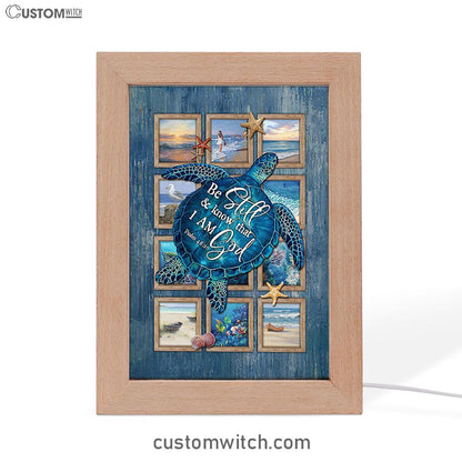 Be Still And Know That I Am God Blue Sea Turtle Starfish Frame Lamp Art - Bible Verse Wooden Lamp - Inspirational Art - Christian Home Decor