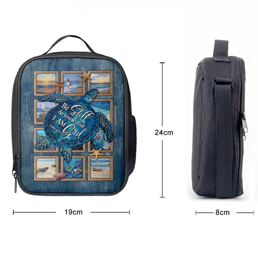 Be Still And Know That I Am God Blue Sea Turtle Starfish Lunch Bag, Christian Lunch Bag For School, Picnic, Religious Lunch Bag