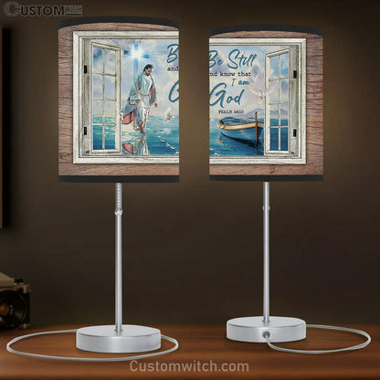 Be Still And Know That I Am God Table Lamb - Jesus Walking On The Water Large Table Lamb - Christian Lamb Gift - Bible Verse Table Lamb Art