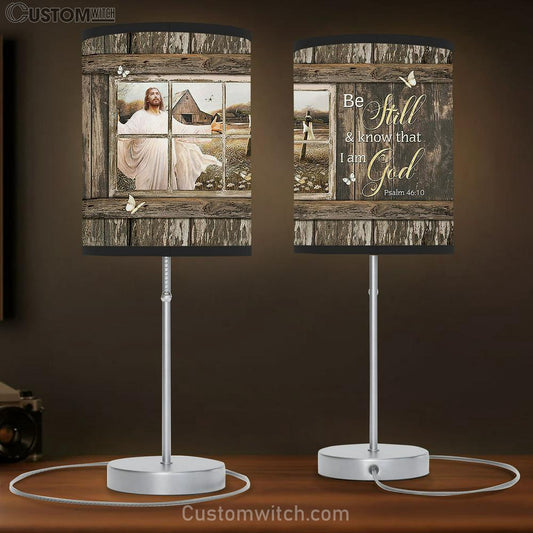 Be Still And Know That I Am God Table Lamb - Jesus Wooden Cross White Butterfly Large Table Lamb - Christian Lamb Gift - Bible Verse Table Lamb Art