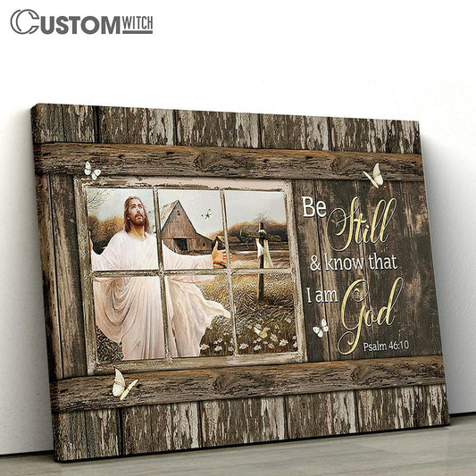 Be Still And Know That I Am God Canvas - Jesus Wooden Cross White Butterfly Large Canvas - Christian Wall Art - Bible Verse Canvas Art