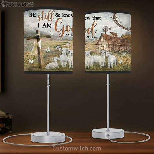 Be Still And Know That I Am God Table Lamb - Lambs Old Farmhouse Large Table Lamb Art - Christian Lamb Gift Home Decor - Religious Table Lamb Prints