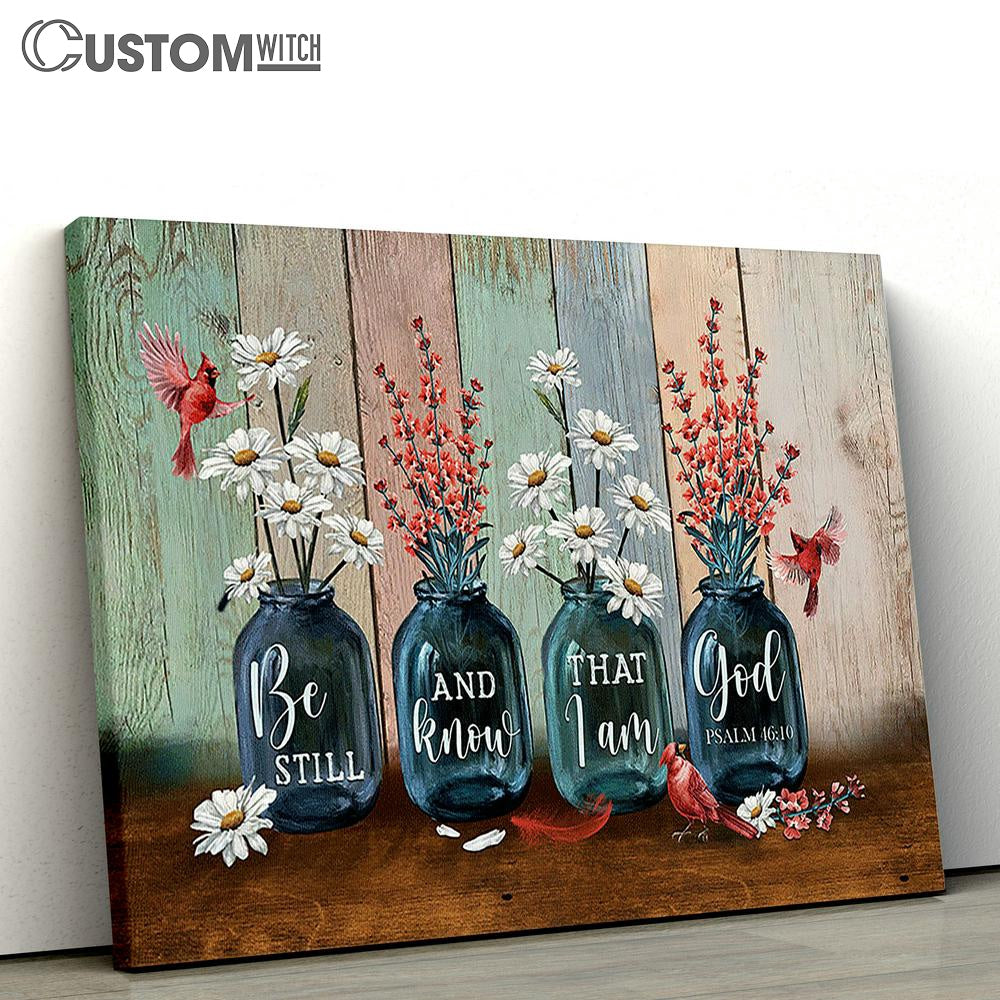 Be Still And Know That I Am God Canvas - Red Apricot Blossom Daisy Flower Cardinal Large Canvas - Christian Wall Art - Bible Verse Canvas Art
