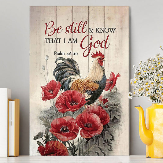 Be Still And Know That I Am God Canvas - Red Poppy Flower Roaster Canvas Art - Bible Verse Wall Art - Religious Home Decor