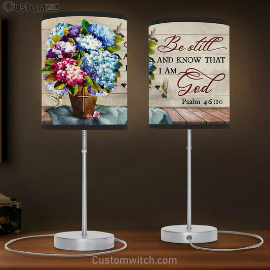 Be Still And Know That I Am God Table Lamb Gift - Hummingbirds Hydrangea - Christian Bedroom Decor