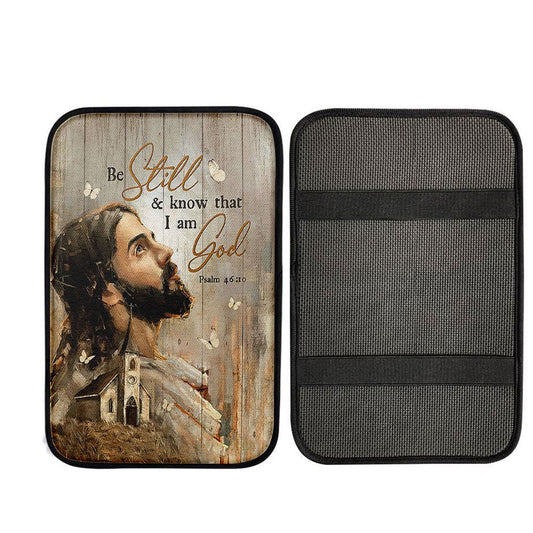 Be Still And Know That I Am God Car Armrest Pad - Jesus Face Car Armrest Pad, Christian Car Interior Accessories
