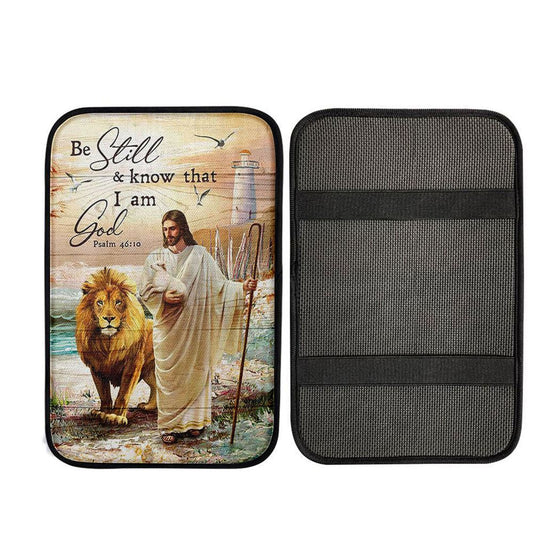 Be Still And Know That I Am God Car Armrest Pad - Jesus Walking Lion Of Judah And Lamb Christian Car Interior Accessories