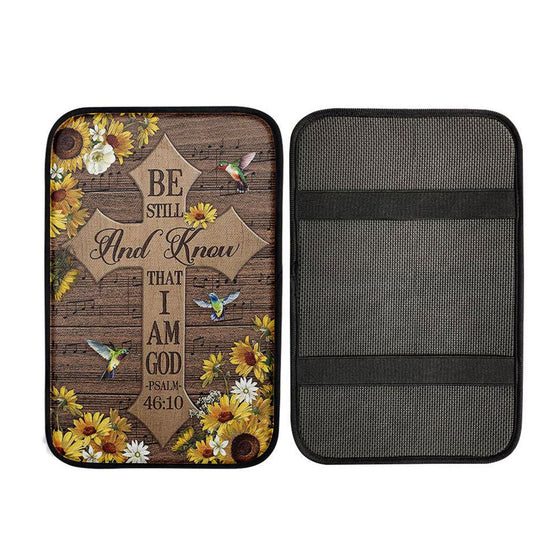 Be Still And Know That I Am God Cross Hummingbird Car Center Console Cover, Christian Auto Armrest Cover