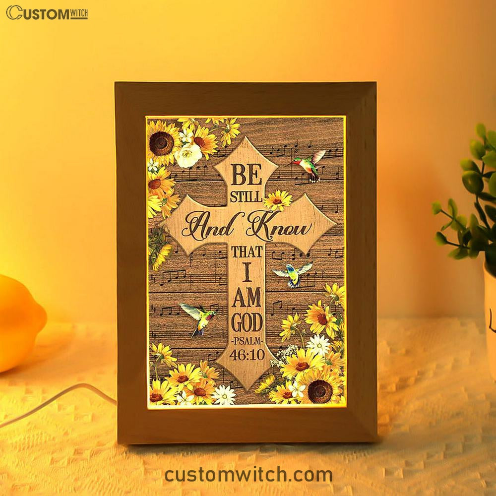 Be Still And Know That I Am God Cross Hummingbird Frame Lamp Art - Bible Verse Wooden Lamp - Inspirational Art - Christian Home Decor