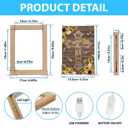 Be Still And Know That I Am God Cross Hummingbird Frame Lamp Art - Bible Verse Wooden Lamp - Inspirational Art - Christian Home Decor