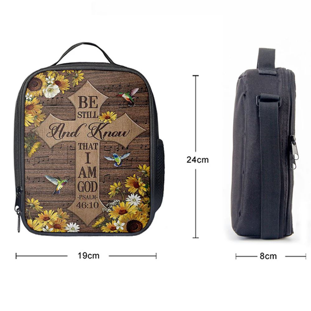Be Still And Know That I Am God Cross Hummingbird Lunch Bag, Christian Lunch Bag For School, Picnic, Religious Lunch Bag