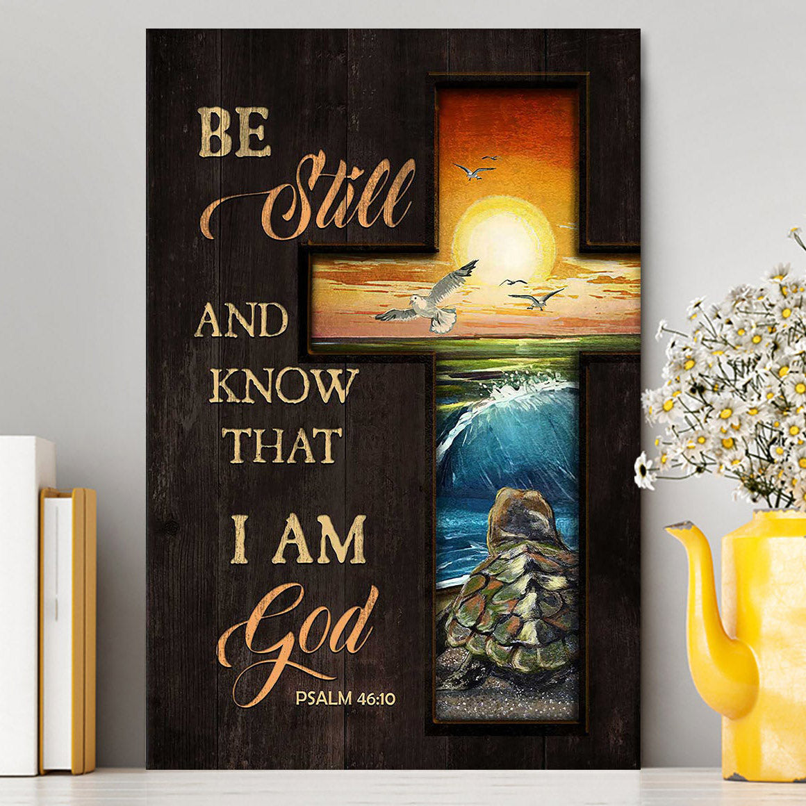 Be Still And Know That I Am God Cross Turtle Canvas Art - Christian Art - Bible Verse Wall Art - Religious Home Decor