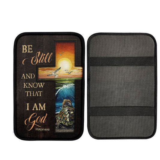 Be Still And Know That I Am God Cross Turtle Car Center Console Cover, Christian Auto Armrest Cover