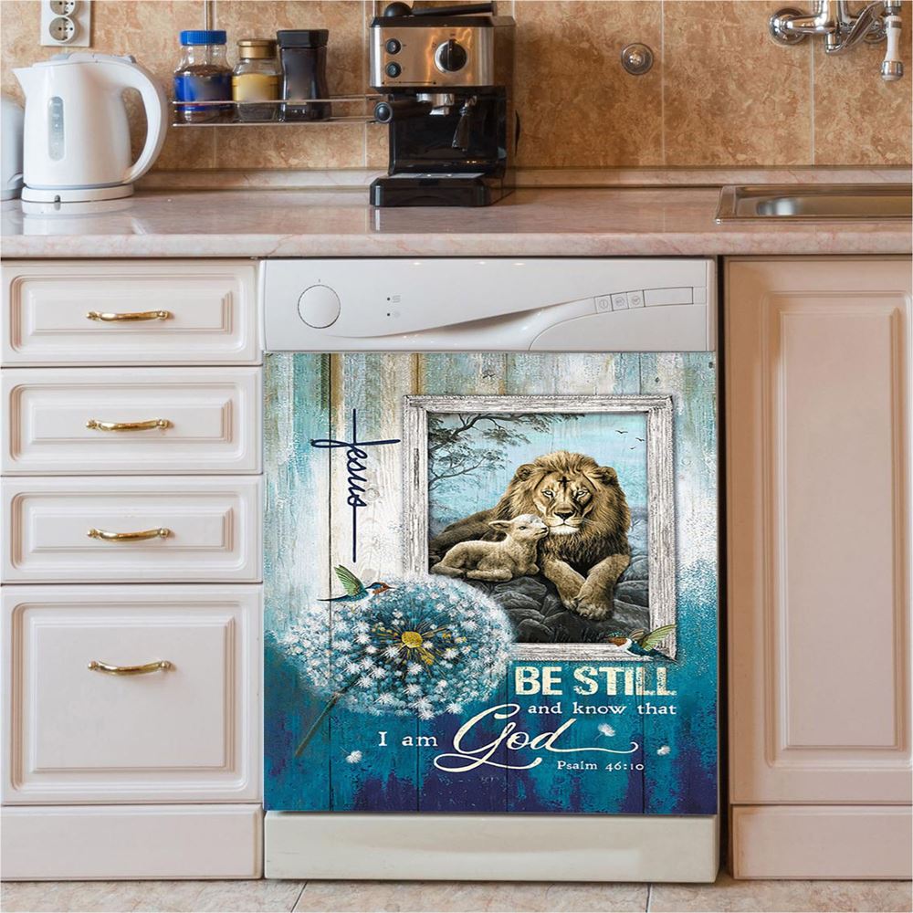 Be Still And Know That I Am God Cross Turtle Dishwasher Cover, Christian Dishwasher Magnet Cover, Bible Verse Kitchen Decor